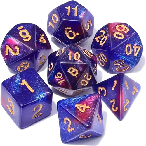 Miniatura 8 de CiaraQ DND - Juego de dados poliédricos con una bolsa de dados negra para juegos de mesa de rol D&D RPG MTG Rojo mezclado azul+purpurina