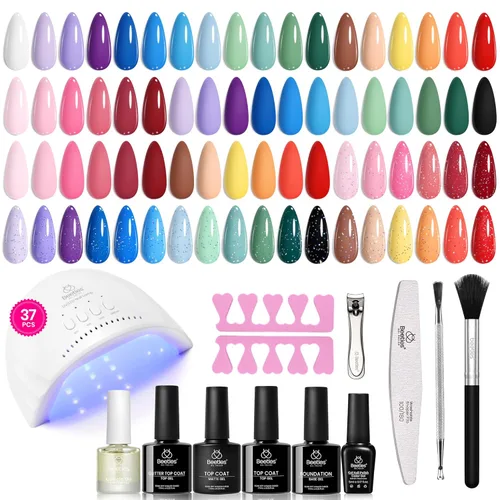 Miniatura 22 de Beetles - Kit de esmalte de uñas de gel de 36 colores, juego de esmalte de gel pastel de verano con capa base, capa superior brillante y pegamento