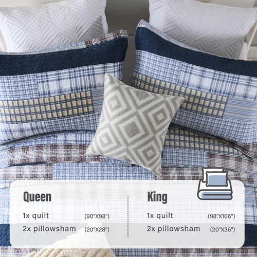 Miniatura 5 de Y-PLWOMEN Colcha tamaño Queen – Colcha reversible de 100% algodón a rayas estilo granja, ligera, acogedora y moderna, ropa de cama de campo