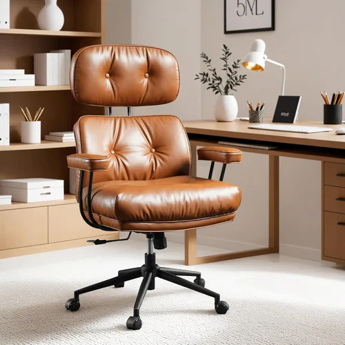 Miniatura 14 de ovios Silla de oficina ergonómica, sillas ejecutivas de piel sintética con respaldo alto y cojín grueso, cómodo sillón giratorio moderno de mediados