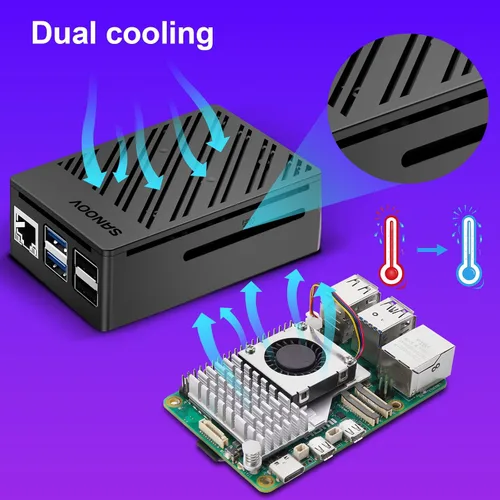 Miniatura 6 de Raspberry Pi 5 Kit 8GB RAM con enfriador activo y fuente de alimentación Pi 5 27W 5.1V5A, RPi 5 8GB caja ABS de una sola placa 2 HD Out 4K Cables