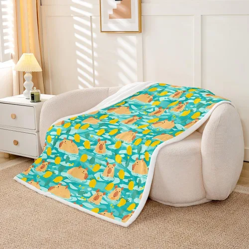 Miniatura 3 de Manfei Capybara - Manta de cama de roedores de América del Sur para niños y niñas, decoración de habitación, bonita manta naranja animal para sofá