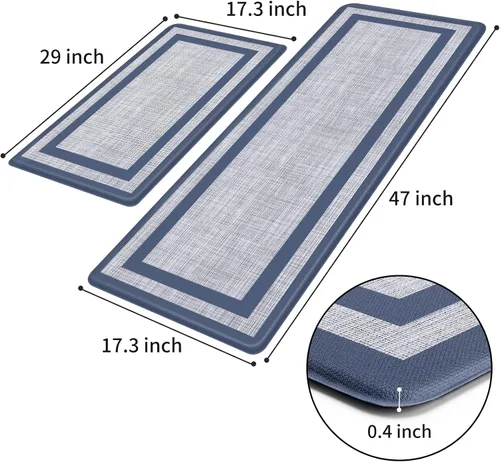Miniatura 2 de Mattitude Juego de 2 tapetes de cocina, acolchados antifatiga antideslizantes, ergonómicos, cómodos para cocina, suelo, oficina, fregadero, azul