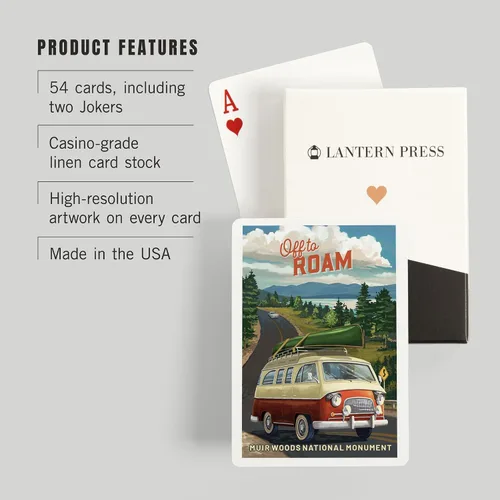 Miniatura 3 de Lantern Press Muir Woods National Monument, California, Camper Van, Off to Roam, 52 Playing Cards for Adults, Poker Size Card Deck