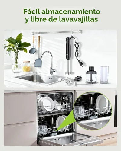 Miniatura 8 de Batidora de mano de inmersión, batidora de mano 5 en 1 de 1000 W, sin BPA, licuadora de mano de 12 velocidades 304 inoxidable, vaso de precipitados