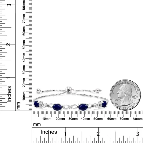 Miniatura 2 de Gem Stone King Pulsera de tenis de plata de ley 925 con zafiro azul y diamante blanco cultivado en laboratorio para mujer