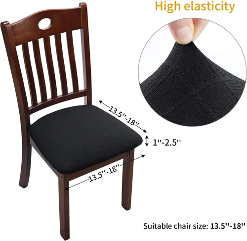 Miniatura 2 de Fuloon Fundas elásticas para asiento de silla, 4 unidades, extraíbles y lavables, fundas para sillas de comedor, antipolvo, fundas de cojín de Negro