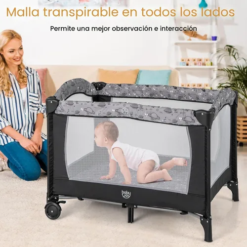 Miniatura 3 de BABY JOY 3 en 1 Pack and Play, Corralito Portátil para Bebé con Moisés, Mesa Cambiadora, Ruedas Bloqueables, Caja de Música Luminosa, Cuna Moisés