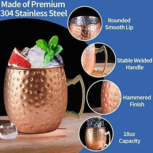 Miniatura 2 de LINALL Moscow Mule Tazas de Cobre - Juego de 24 Jarras de Acero Inoxidable Chapado en Cobre de 18oz, para Bebidas Frías (paquete de 24)