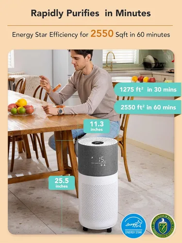 Miniatura 2 de CleanForce - Purificadores de aire para el hogar, habitación grande de hasta 2550 pies cuadrados, el limpiador de aire HEPA H13 funciona con Alexa