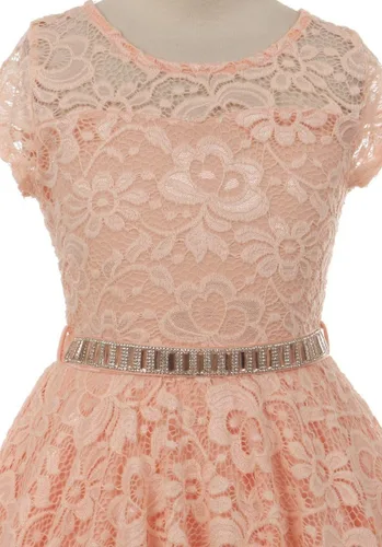 Miniatura 41 de Little Girl - Vestido de niña con manga de encaje y cinturón de piedras