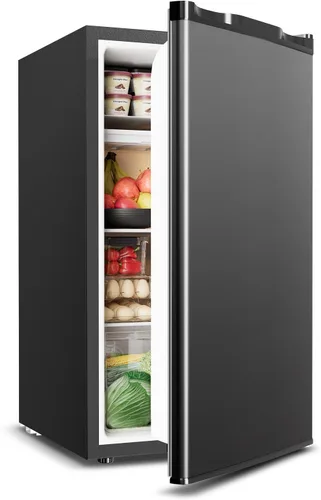 Feelfunn Mini refrigerador con congelador, mini refrigerador de una sola puerta de 3.2 pies cúbicos con termostato ajustable, ahorro de energía,