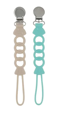 Miniatura 4 de Pinza para chupete de silicona para bebés, niños y niñas, para recién nacidos, cumpleaños, baby shower, juego de 2 con clip de metal (peces)