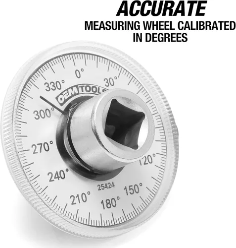Miniatura 4 de OEMTOOLS 25424 Medidor de ángulo de par de 1/2 pulgada, medidor para apriete angular de precisión, rueda de 360 grados, herramienta de medición