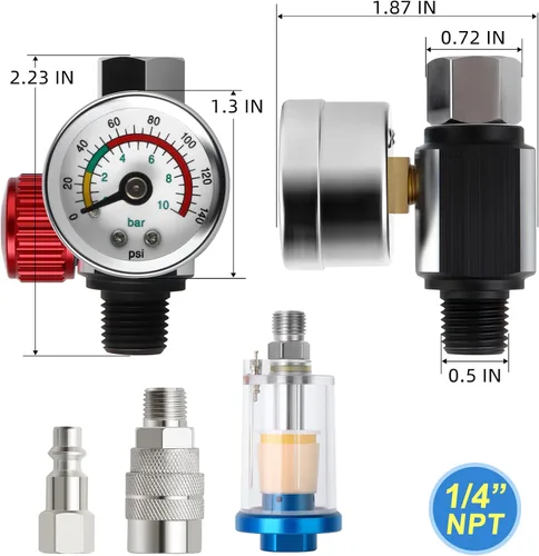 Miniatura 2 de MEANLIN MEASURE Filtro de humedad para compresor de aire, separador de humedad de filtro de aerógrafo, entrada NPT de 1/4 pulgadas con calibre