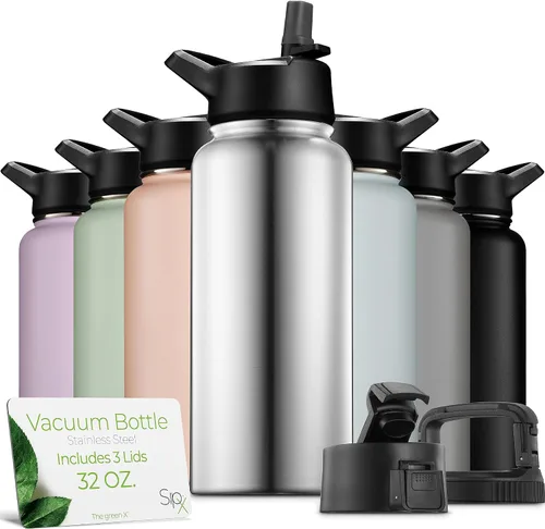 Miniatura 33 de SIPX™ Botella de Agua Aislada de 18 oz con 3 Tapas – Acero Inoxidable a Prueba de Fugas, Triple Aislamiento – Frío 24 Horas/Caliente 12 Horas
