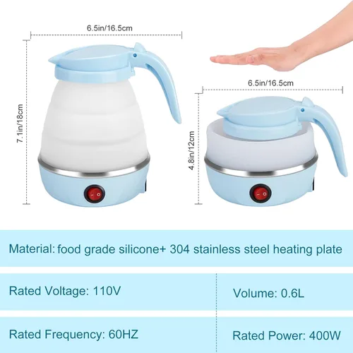Miniatura 2 de Hervidor Eléctrico Plegable de Viaje, Hervidor Portátil para Agua Caliente Rápida para Té y Café, con 1 Tazón Plegable y 2 Tazas, Silicona de Grado