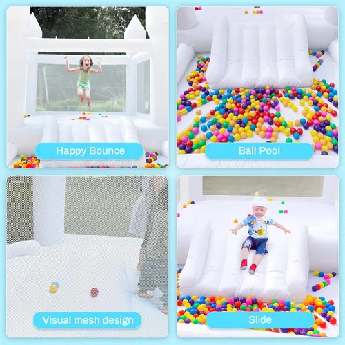 Miniatura 10 de Casa inflable blanca para niños con soplador UL, portátil, piscina de bolas grande y espacio de salto, castillos hinchables 3 en 1, una espaciosa