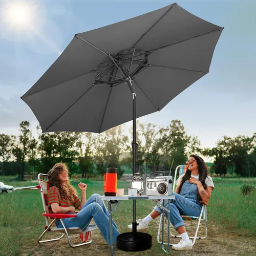 Miniatura 8 de FLAME&SHADE - Paraguas de 9 pies para patio - Paraguas de exterior de 2 niveles con botón de inclinación y manivela para protección UV, paraguas