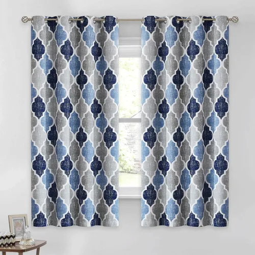 Miniatura 12 de Beauoop Cortinas 100% Opacas de 45 Pulgadas de Largo, 2 Paneles para Dormitorio, Sala de Estar, Gris Aqua Marroquí Geométrico, Oscurecimiento