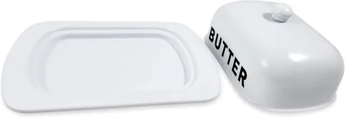 Miniatura 8 de Recipientes y recipientes de almacenamiento de metal para organización, función y decoración del hogar y la cocina (plato de mantequilla blanca)