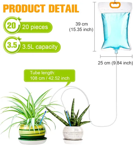 Miniatura 2 de Honeydak Bolsa de agua Plant Iv de 3.5 L, interruptor automático, sistema de riego para colgar picos de riego automático, kits de bolsas de goteo