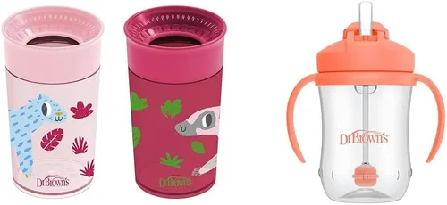 Dr. Brown's Milestones Cheers - Taza de transición sin boquilla de 360 tazas, apta para viajes y sin fugas, taza de popote para bebé, taza de