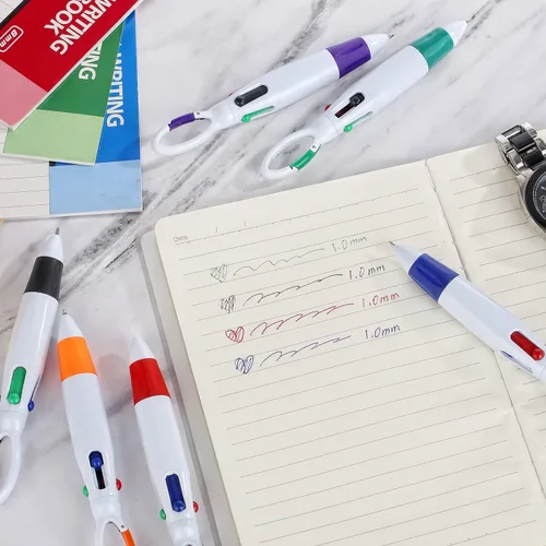 Miniatura 4 de Bolígrafos retráctiles, 12 bolígrafos multicolor 4 en 1 de 0.039 pulgadas con clip de mosquetón, bolígrafos de regalo para oficina, suministros