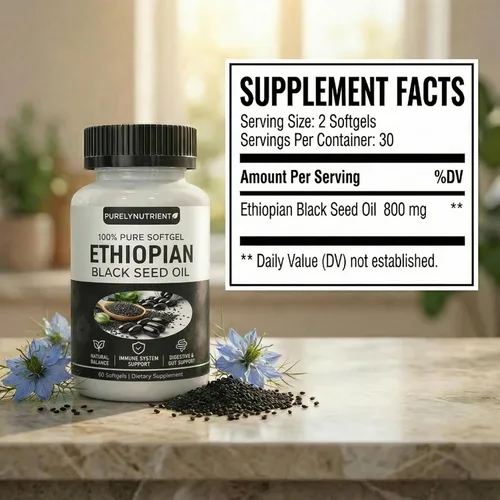 Miniatura 2 de Cápsulas blandas de aceite de semilla negra etíope Aceite de semilla negra etíope orgánico prensado en frío 4.64% timoquinona Sin OMG, sin