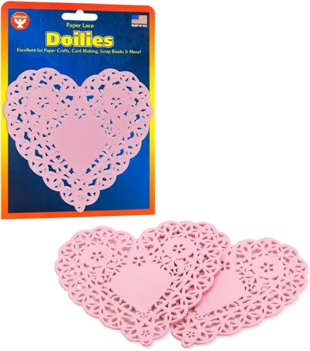 Hygloss Doilies de corazón, 36 unidades, 4 pulgadas, color rosa, con forma de corazón, para manualidades de San Valentín, ajustes de mesa, ideales
