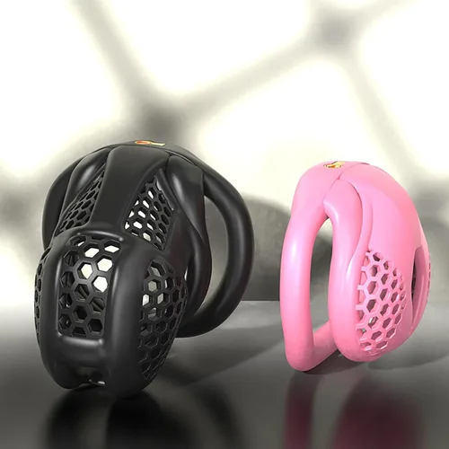 Miniatura 2 de Jaula de castidad rosa, dispositivos de castidad pequeños, jaula para el pene masculino para hombres, jaula plana de plástico BDSM Jaula A601 Anillo