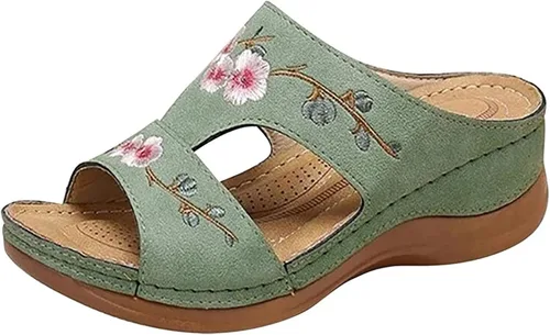 Ladmiple Sandalias ortopédicas florales de moda 2023 con soporte de arco, zapatillas romanas casuales con puntera abierta