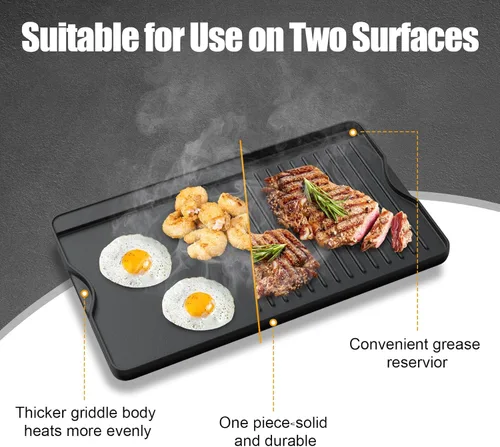 Miniatura 3 de AJinTeby Plancha de cocina de hierro fundido pre-sazonada reversible 2 en 1 de 16 x 24 pulgadas para estufa de gas, carbón, electricidad, propano