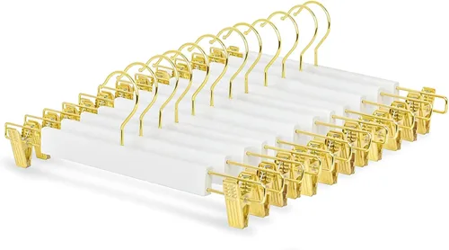 Miniatura 8 de Amber Home Paquete de 24 perchas de madera natural maciza de 14.17 pulgadas, perchas inferiores para pantalones pantalones jeans con 2 clips