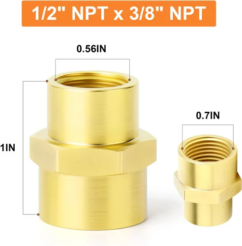 Miniatura 3 de GASHER 5 piezas de tubería de latón, acoplamiento, adaptador reductor, 1/2 "x 3/8" NPT hembra