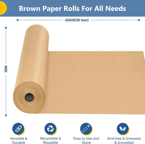 Miniatura 2 de Papel de regalo marrón, rollo de papel kraft, papel decorativo para manualidades de 15 x 450 pulgadas, papel de embalaje para suministros de envío