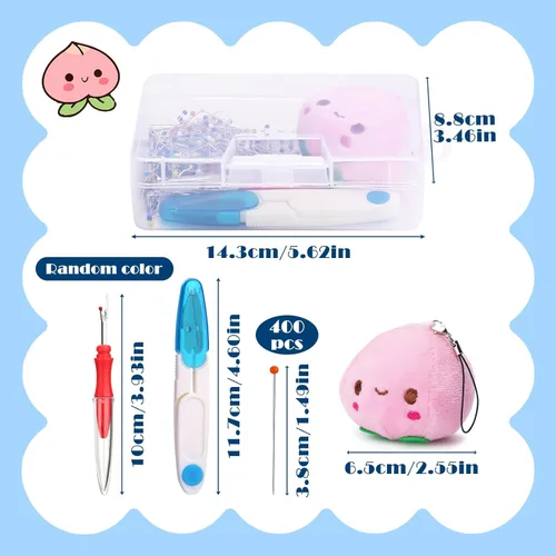 Miniatura 2 de 400 alfileres de costura, alfileres rectos de 1.5 pulgadas para tela, alfileres de cabeza de bola perlados multicolor con cojín de alfiler y otros
