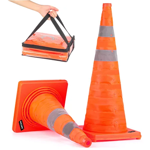 Miniatura 19 de BATTIFE [Paquete de 2] Conos de seguridad de tráfico plegables de 36 pulgadas, conos naranjas, conos emergentes multiusos con collar reflectante