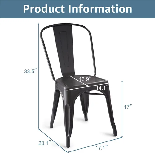 Miniatura 2 de V&LX Sillas de metal de 33 pulgadas, sillas de comedor de cocina estilo envejecido, sillas laterales apilables con respaldo, juego de 4, color negro