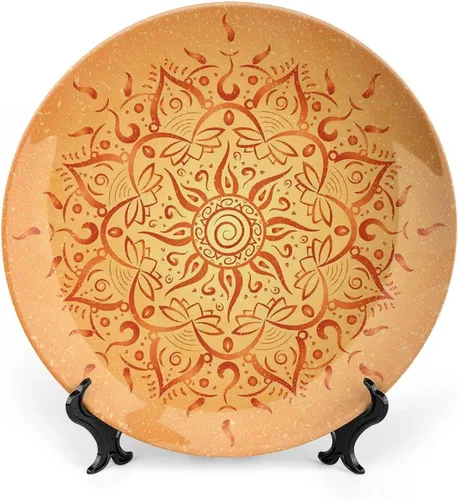 Miniatura 14 de Plato decorativo de 8 pulgadas, cerámica de loto, tatuaje bohemio zen, tono pastel, mandala abstracto de loto, placa de exhibición para mesa de Lila