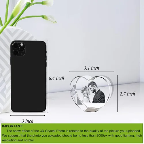Miniatura 5 de Bivei Foto de cristal 3D con tus propias fotos para él, imagen grabada con láser 3D personalizada en cristal para parejas, decoración conmemorativa
