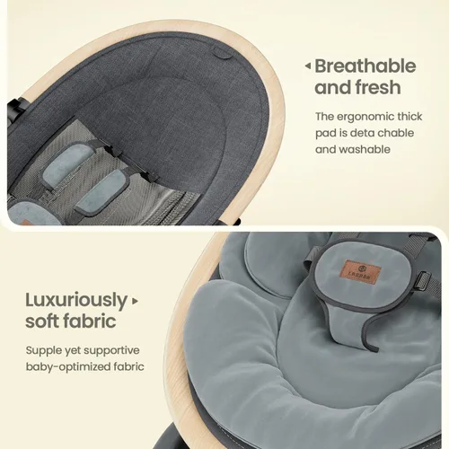 Miniatura 6 de Columpio eléctrico para bebés, columpio infantil con altavoz de música, 3 posiciones de asiento, 5 velocidades y control remoto para recién nacido