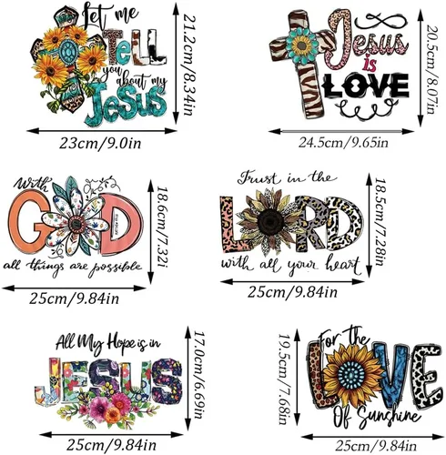 Miniatura 2 de 6 hojas de parches y calcomanías de transferencia de Jesús para planchar, decoraciones de prensa de calor, calcomanías de vinilo de transferencia