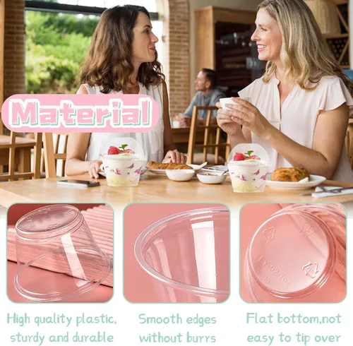 Miniatura 3 de Panxxsen 100 vasos de plástico transparente de 8 onzas con tapas de cúpula sin agujero, tazas de parfait desechables con tapas de cúpula, taza