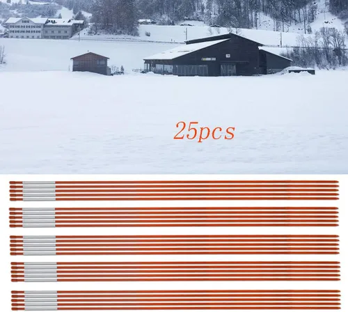 Miniatura 3 de WFLNHB Juego de 25 marcadores de nieve naranja para entrada de vehículos de 5/16 pulgadas de diámetro x 48 pulgadas, estacas de arado de fibra