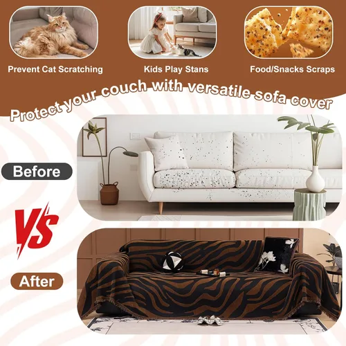 Miniatura 6 de ROOMLIFE Funda de sofá con estampado de leopardo para sofá de 3 plazas, lavable, protector de muebles para perros, funda de sofá suave