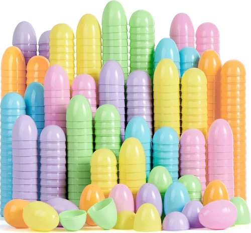 JOYIN Huevos de Pascua pastel de 3.15 pulgadas, 100 huevos de plástico grandes, cáscaras de huevo rellenables de colores vacíos para búsqueda de