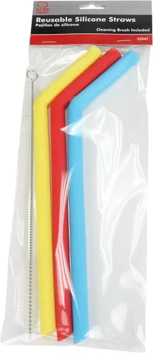 Chef Craft Eco Bent - Pajita de silicona doblada, juego de 3 piezas de 10 pulgadas de largo, rojo/azul/amarillo