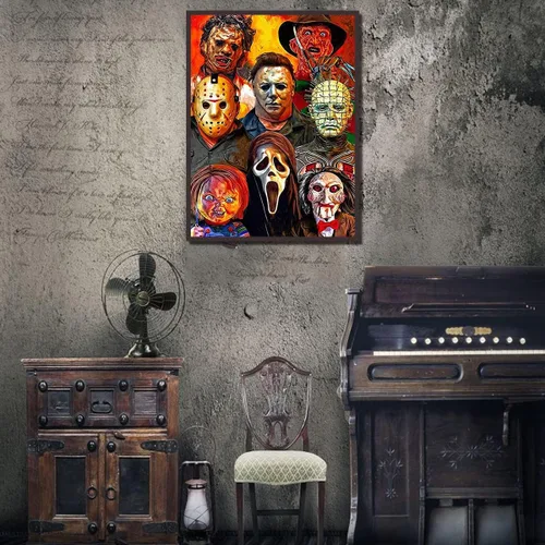 Miniatura 3 de Bysincy Kits de pintura de diamantes 5D para adultos, arte de diamantes de Halloween, pintura de diamantes de terror bricolaje, taladro redondo