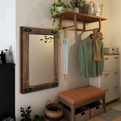 Miniatura 5 de blue page Espejo para pared, espejo de madera rústica con marco de madera, espejo rectangular decorativo para montar en la pared para baño
